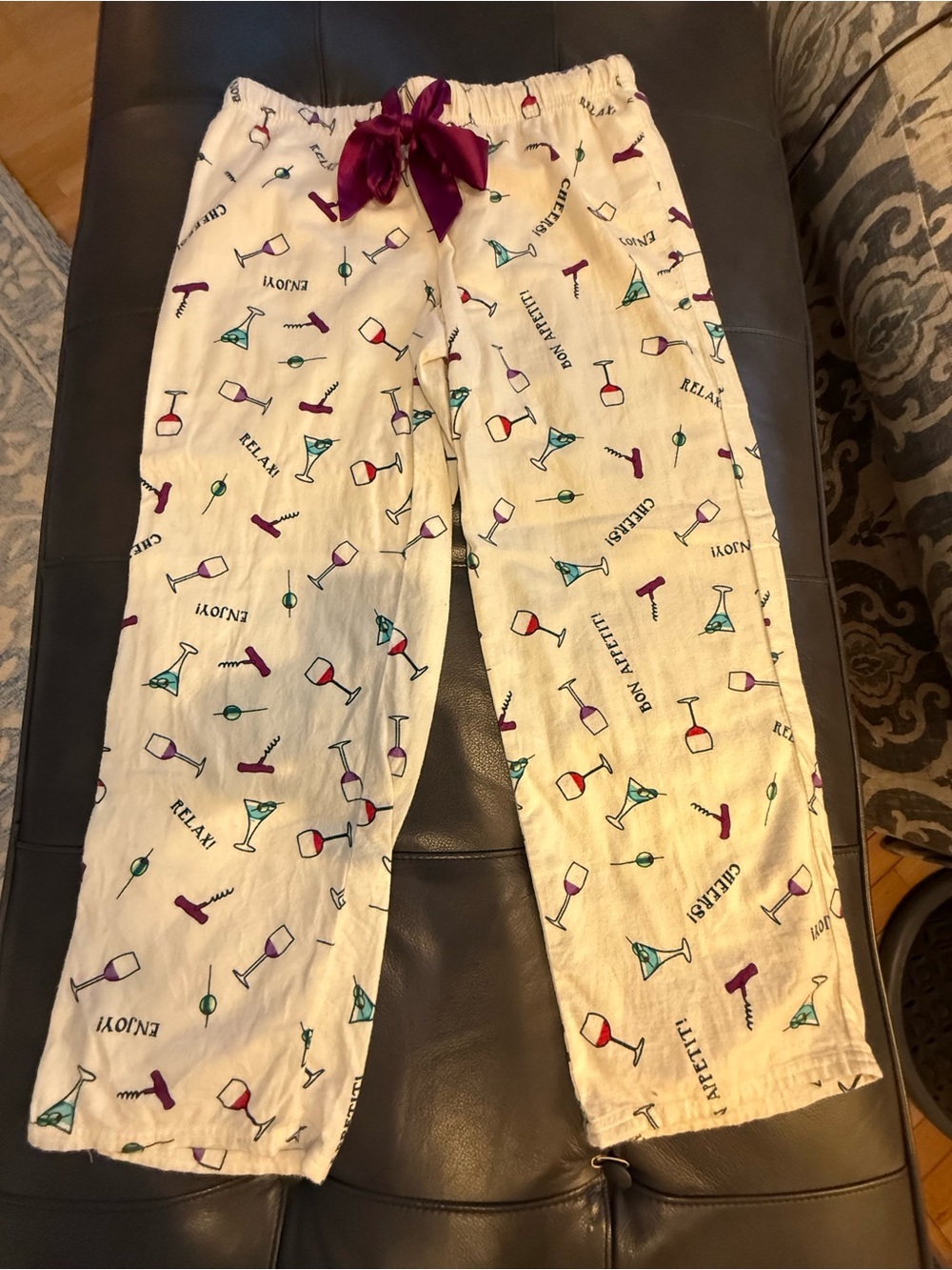 Womens Nautica Pajama Pants - Cream with Colorful Drink Print size M